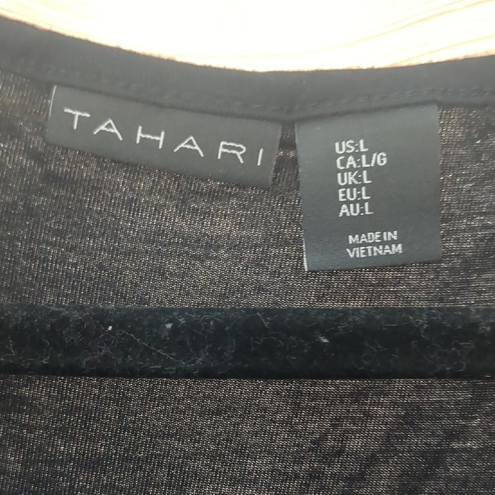 Tahari Black Short Sleeve Tee with Shoulder Lattice - Picture 3 of 4